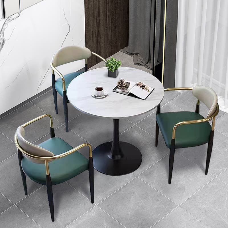 Faux Leather/Velour Upholstered Arm Chair with Arms and Black Legs in a Casual Style - image 8