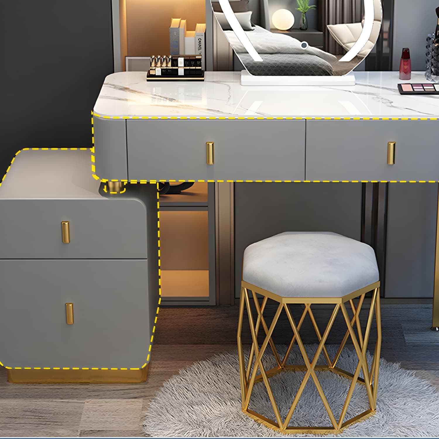 Glam Stone Makeup Counter Bedroom Vanity Dressing Table with Drawer - image 14