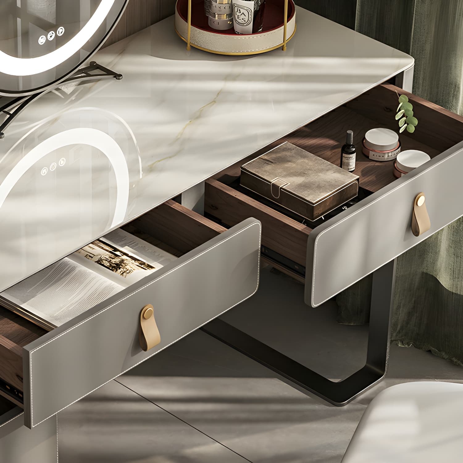 Contemporary 5-Drawer Wood Frame Slate Top Makeup Vanity Desk Table in Gray - image 8