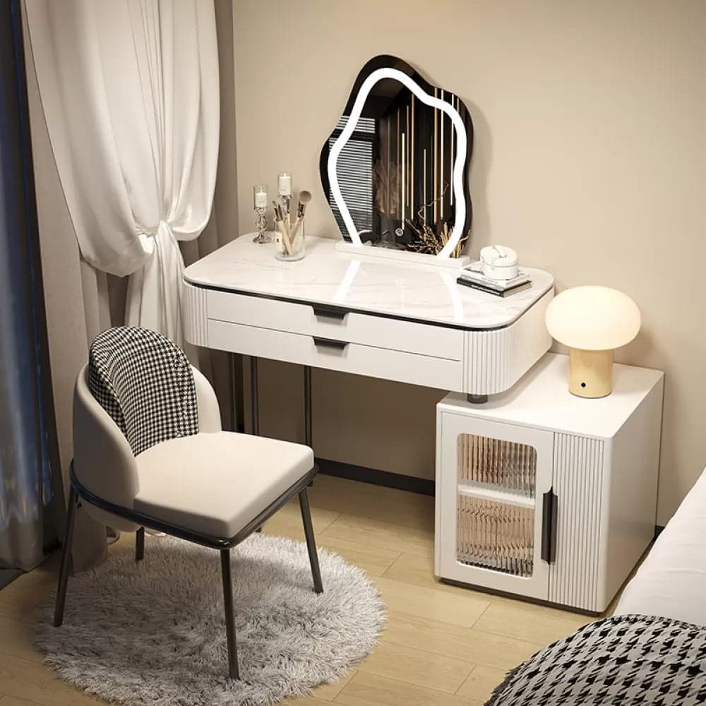 Contemporary Stone Top Vanity Table Set with Mirror and Stool Glam Slate Dressing Table - image 3