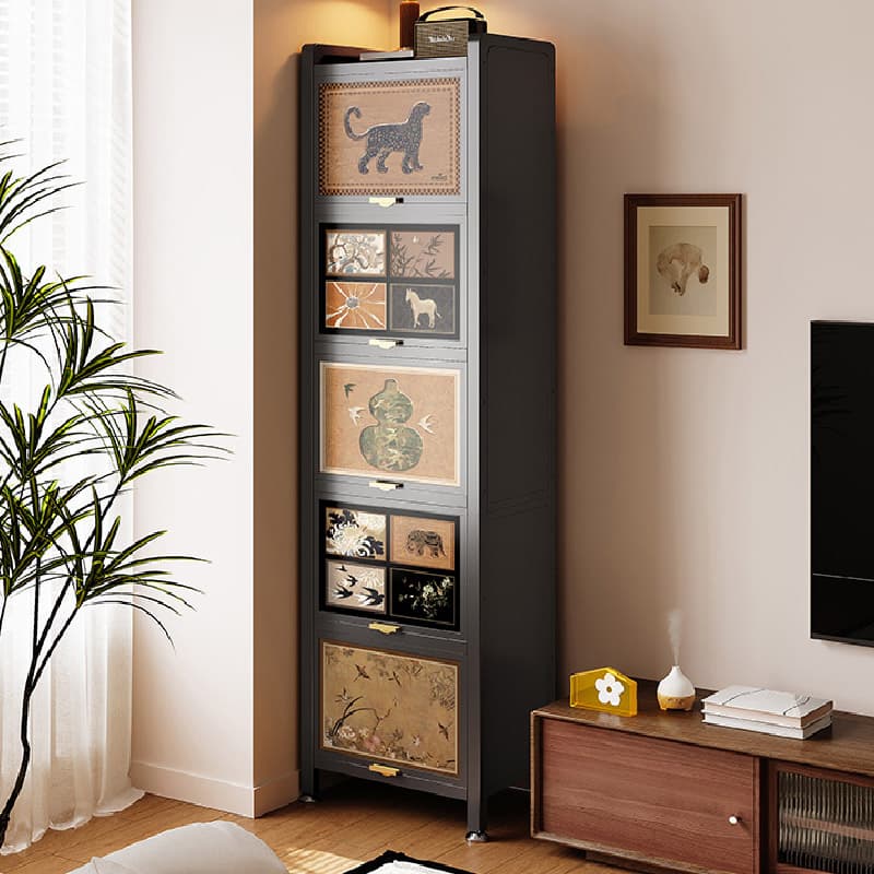 Damp-proof Scratch-immune Steel Accent Cabinet with Glazed Door and Grip Bars in Matte Black, Stain Resistant - image 5