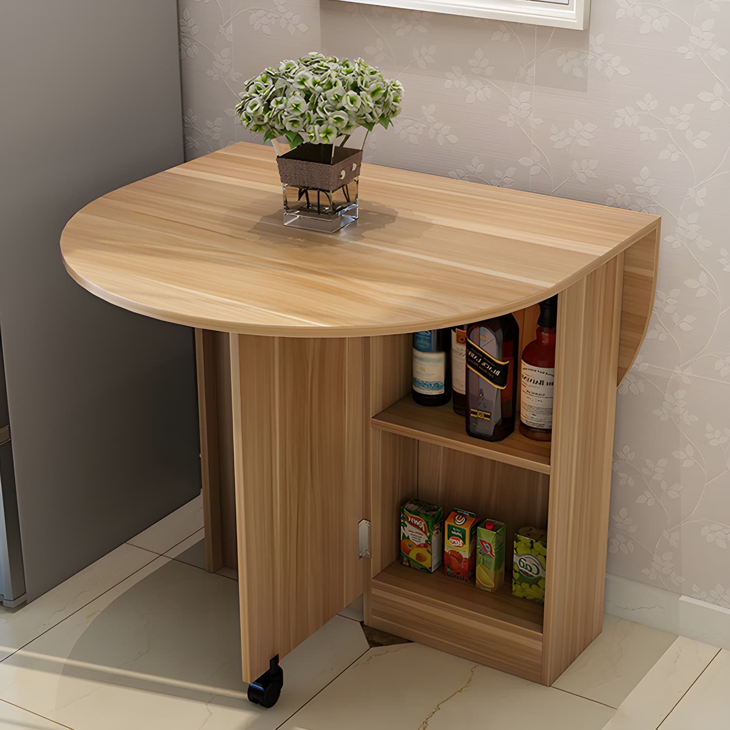 Solid Wood Mid-Century Modern Table Oval Solid Wood Top Table with Drop Leaf - image 11