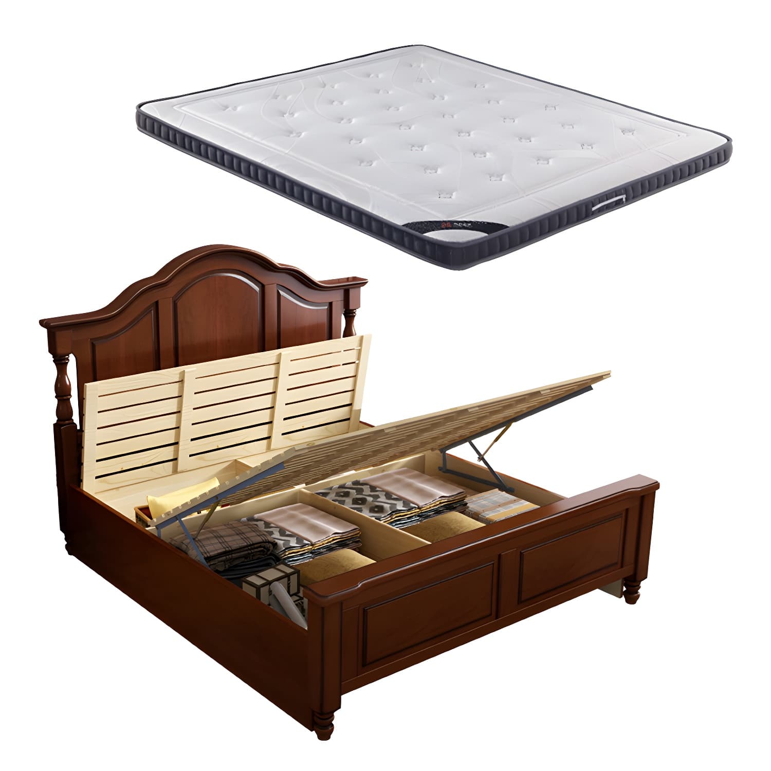 Contemporary Brown Bed Frame Solid Wood Bed with Arched Headboard - image 10