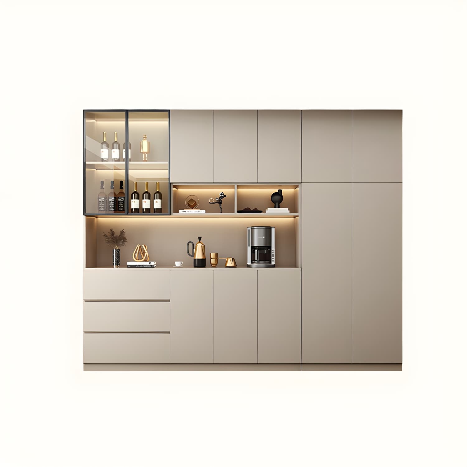Contemporary Champagne Engineered Wood Shelves Included Sideboard with Doors - image 10