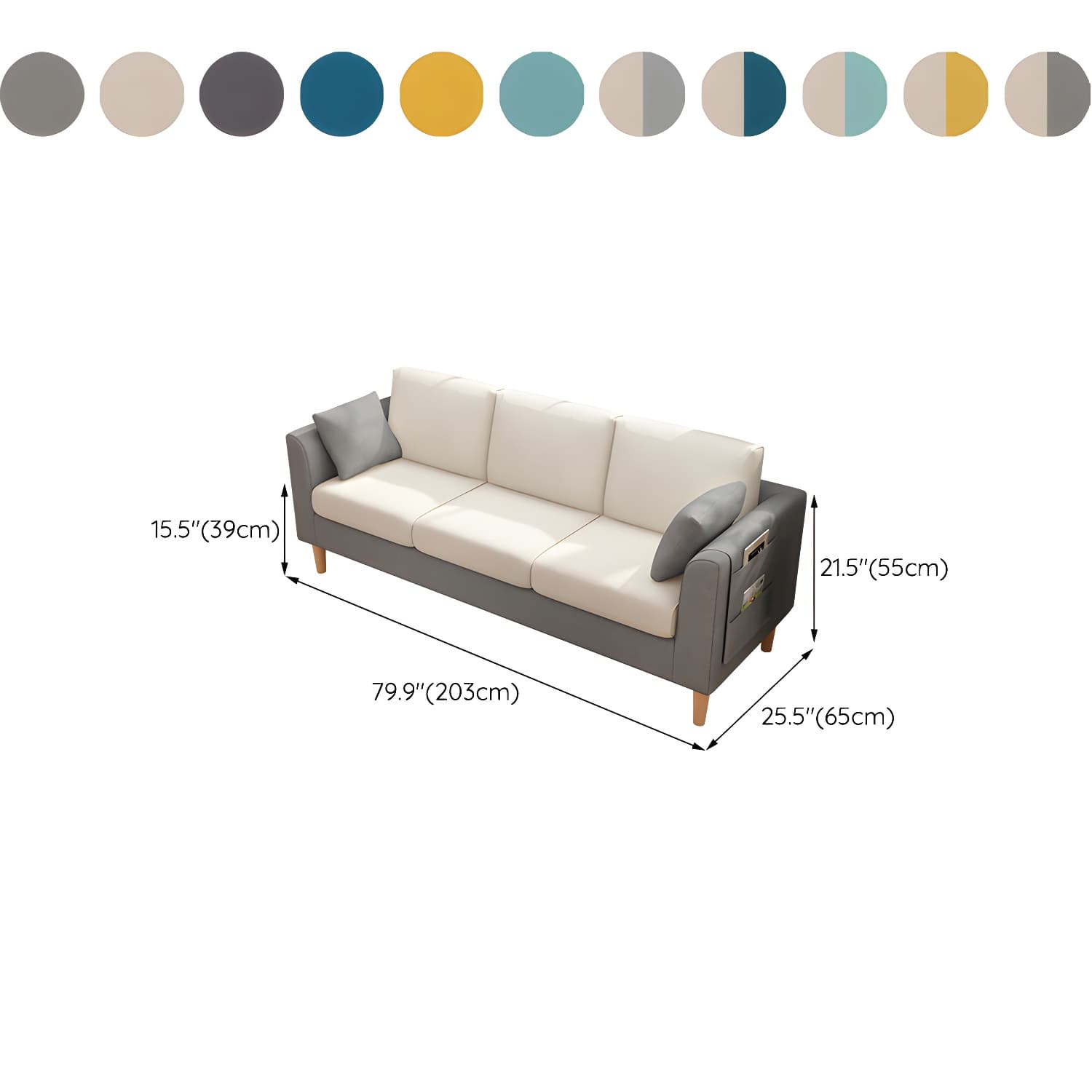 Scandinavian 3 Seater Sofa with Pillows Back and Tuxedo Arm and Solid Wood Legs - image 23