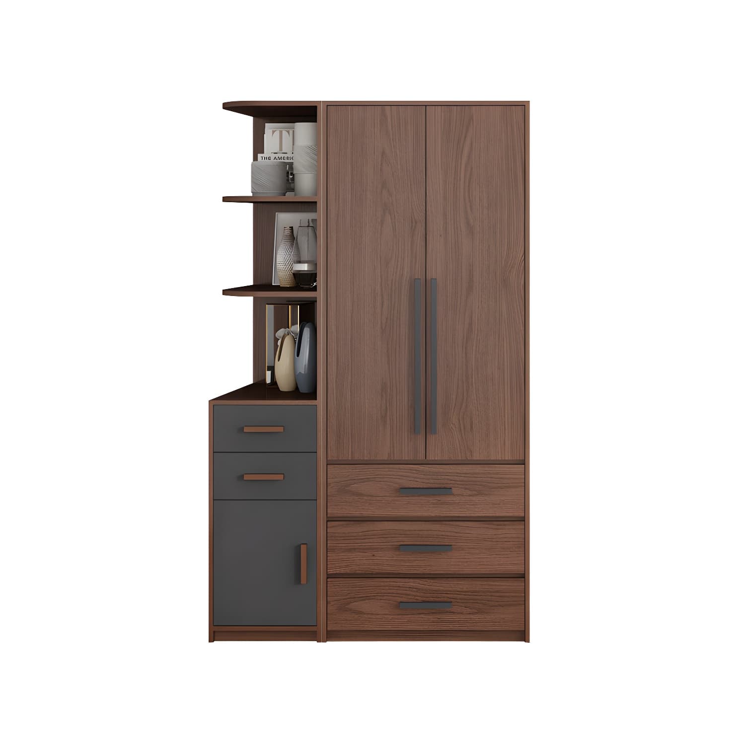 Traditional Wood Wardrobe Armoire with Drawers, Shelves, and Clothing Rod