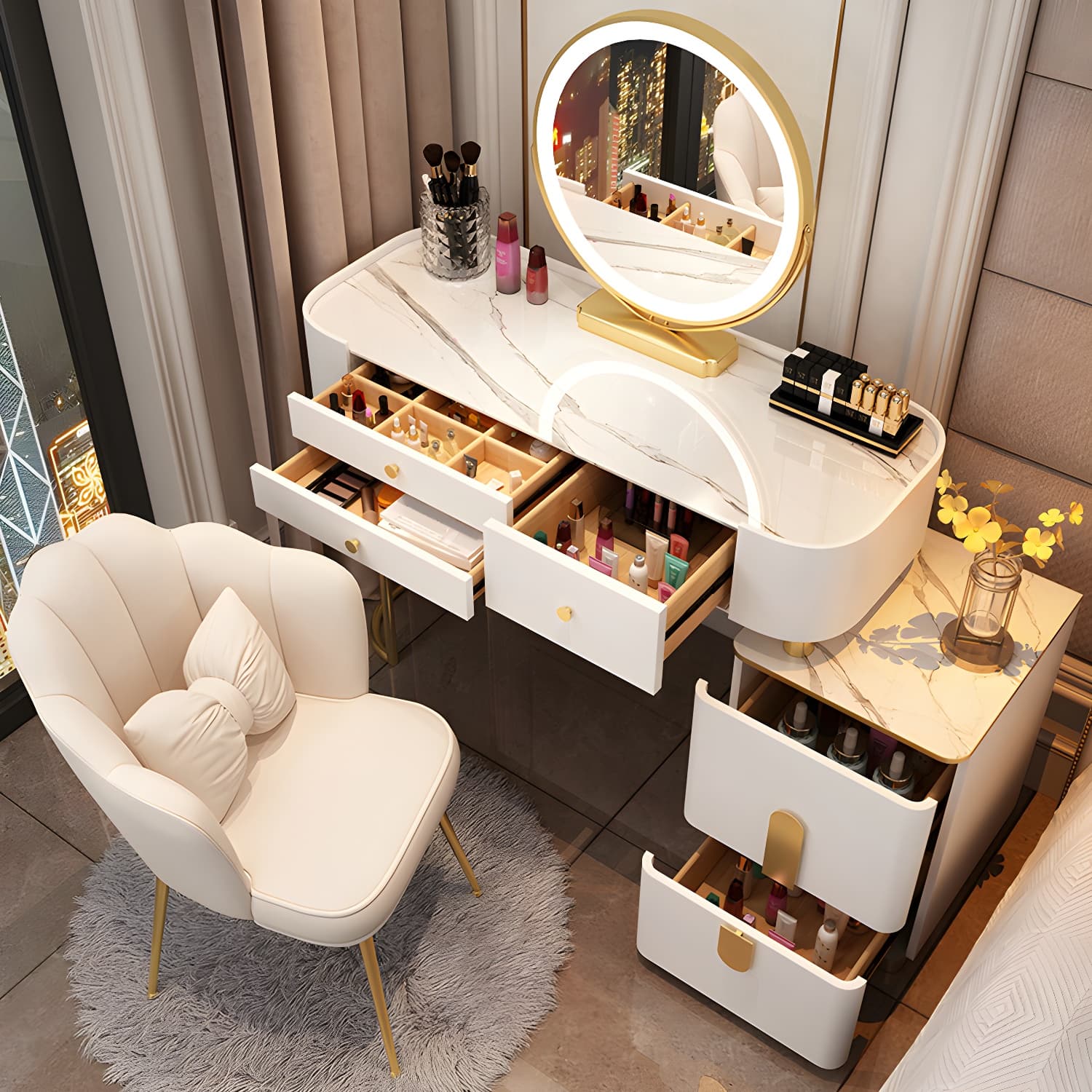 Glass Top Makeup Vanity Storage Box Vanity Dressing Table for Bedroom - image 4