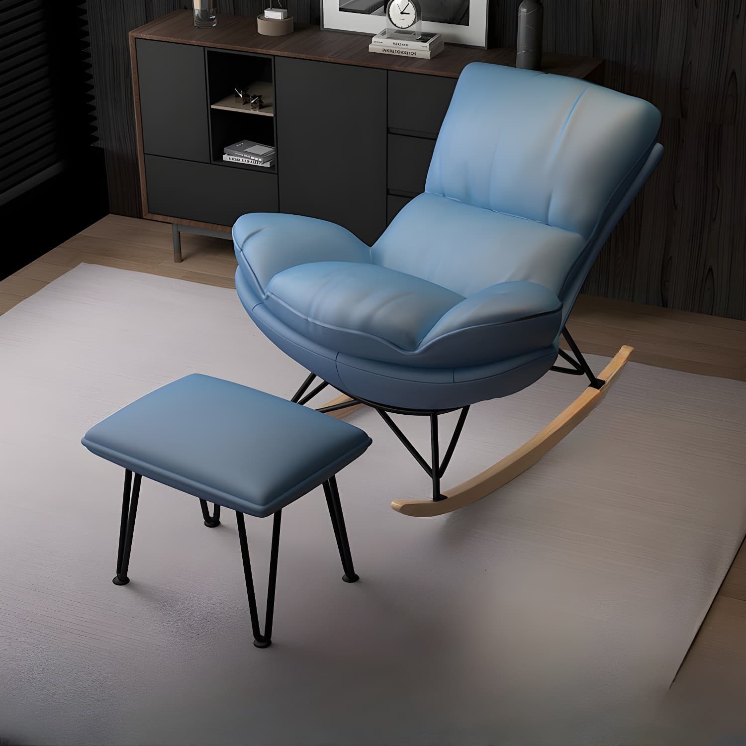 Stylish Upholstered Indoor Rocking Chair with Natural Wood Legs