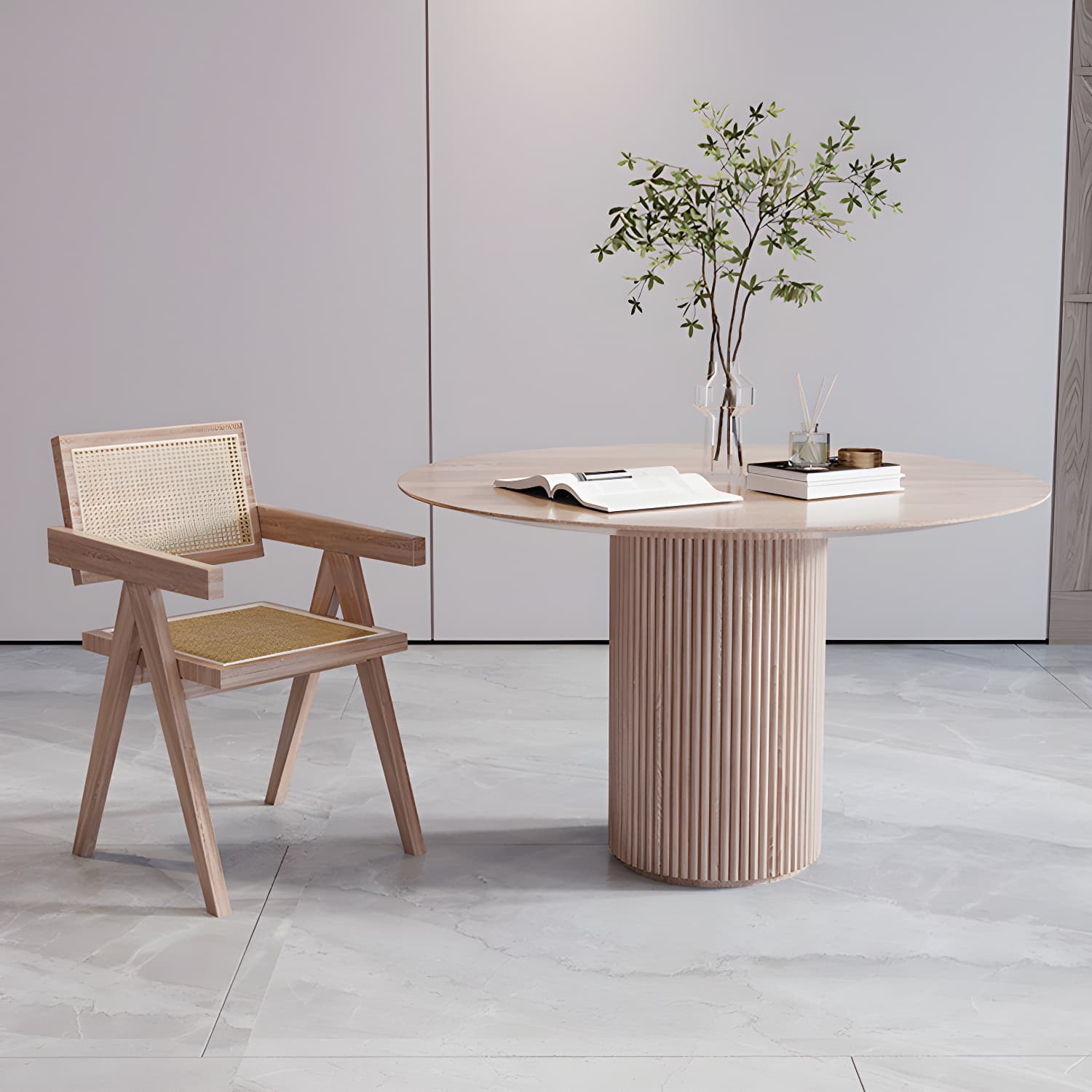 Round Solid Wood Dining Room Table Modern Dining Table with Pedestal Base