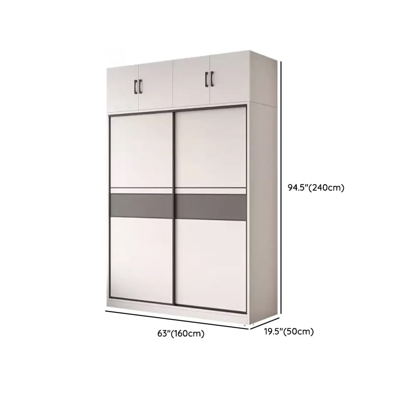 White Minimalist Manufactured Wood Wardrobe Closet with Interior Shelves and Clothing Rod - image 22
