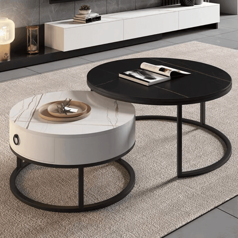 Nested Orbicular Board Game Coffee Table with Framework Base for Foyer Use - image 12