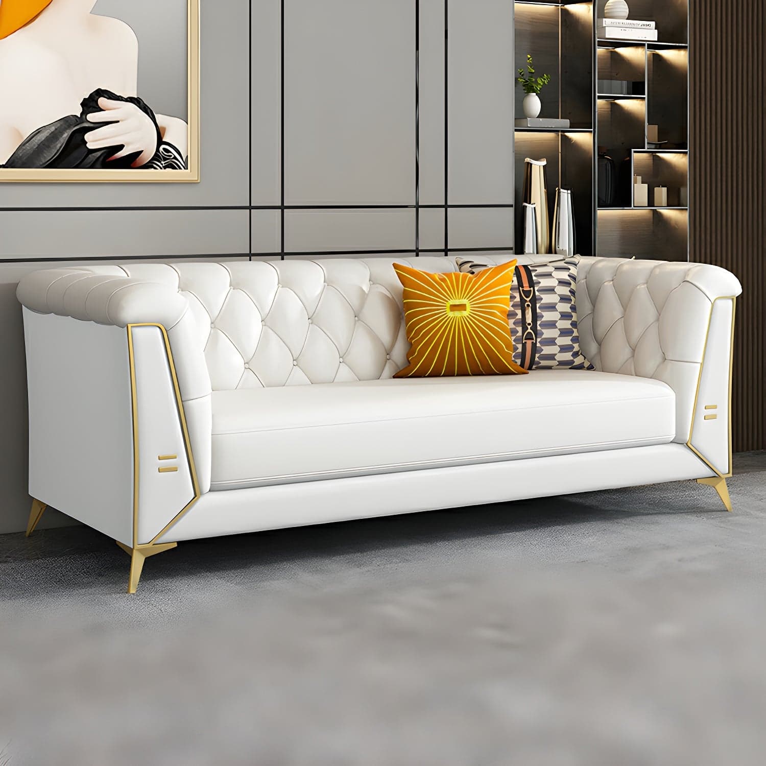 Glam Wood Frame Standard Sofa with Tuxedo Arms in Solid Color - image 6