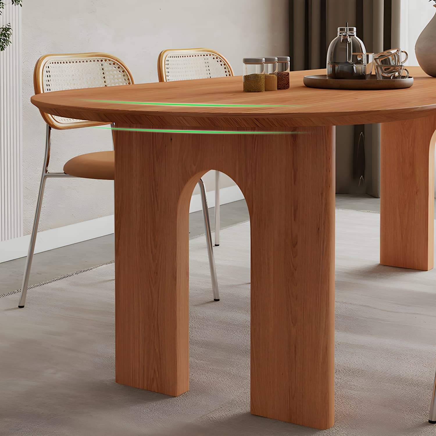 Scandinavian Wooden Oval Dining Table in Natural and Brown for Dining Room - image 7