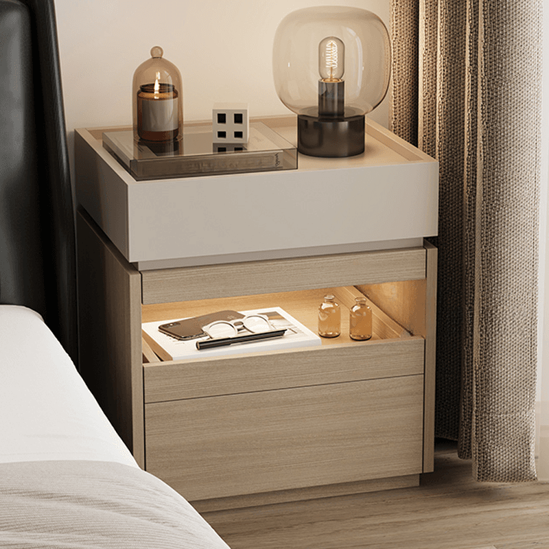 Organic Modern Nightstand With Drawer Organization, Particle Board Wood Countertop, and Illuminating Lighting - image 9