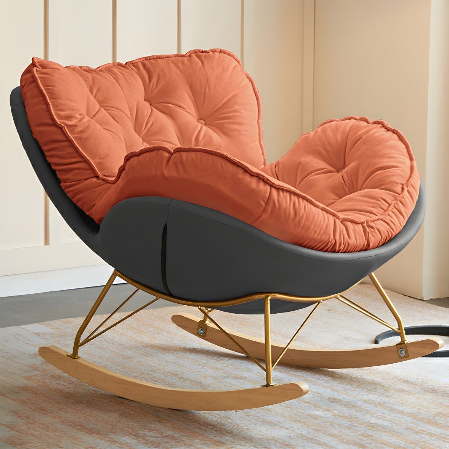 Stylish and Comfortable Modern Rocking Chair with Natural Wood Legs and Upholstered Track Arms - image 6