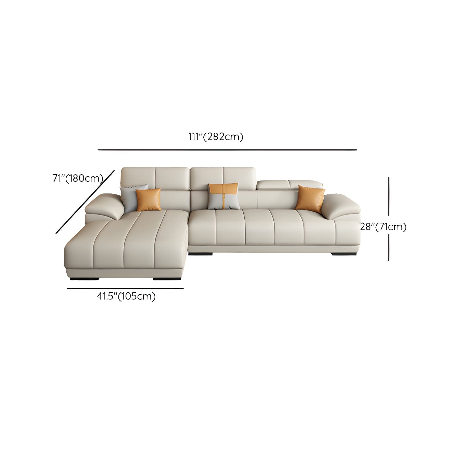 Elegant Beige Scandinavian Leather Sectional with Adjustable Headrests - image 16