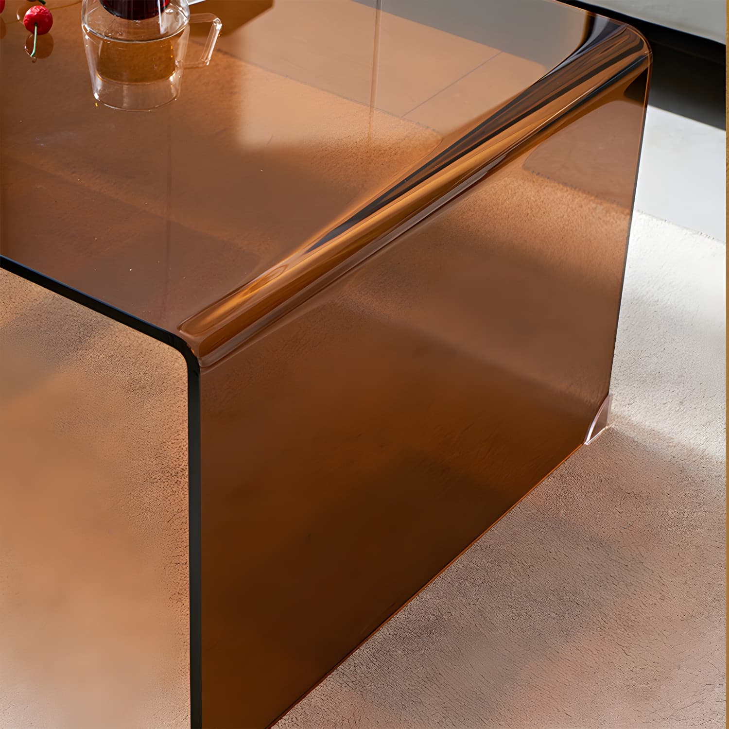Brown Glass Sled Coffee Table Modern Rectangular 1 Single Cocktail Table - image 8