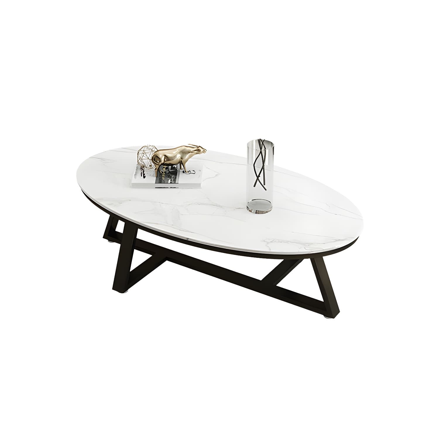 Faux Marble and Stone Coffee Table Cross Legs Cocktail Table - image 7