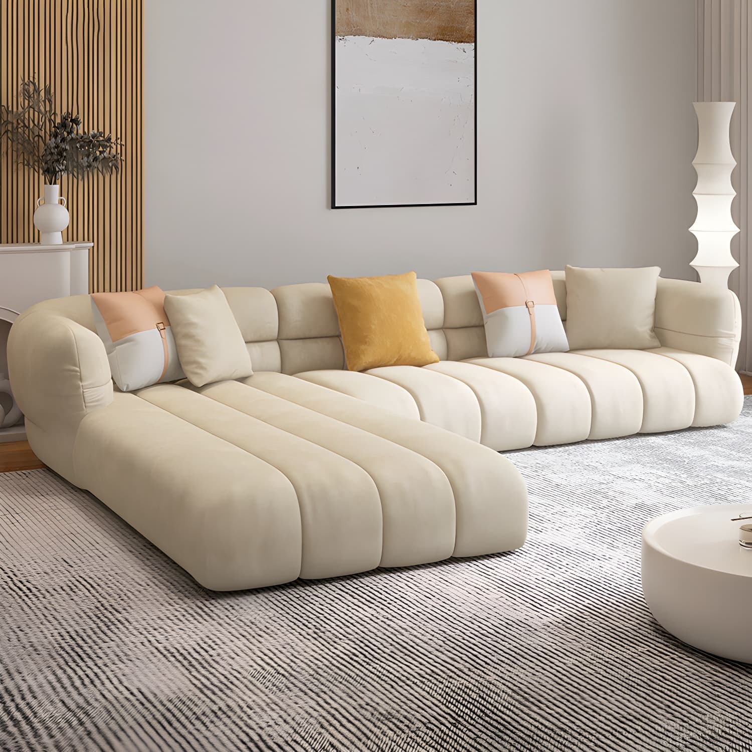 Stylish Beige L-Shape Sectional Sofa Chaise with Storage Included - image 4