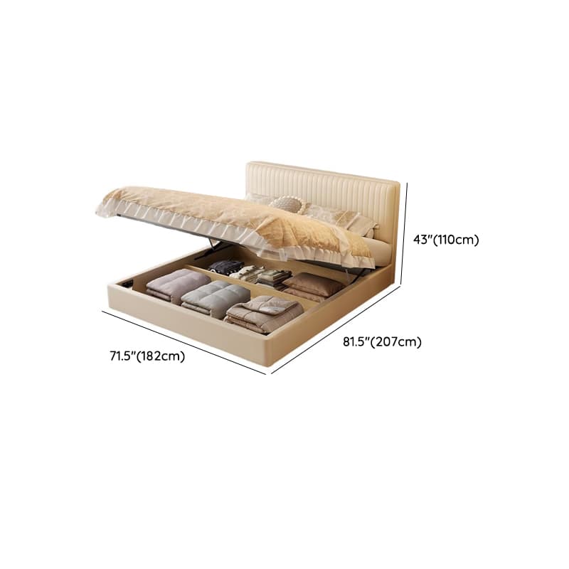Ivory Solid Color Storage Bed with 3 Storage Boxes, Padded Frame, Sponge Upholstery, and Panel Headboard for Bedroom - image 13