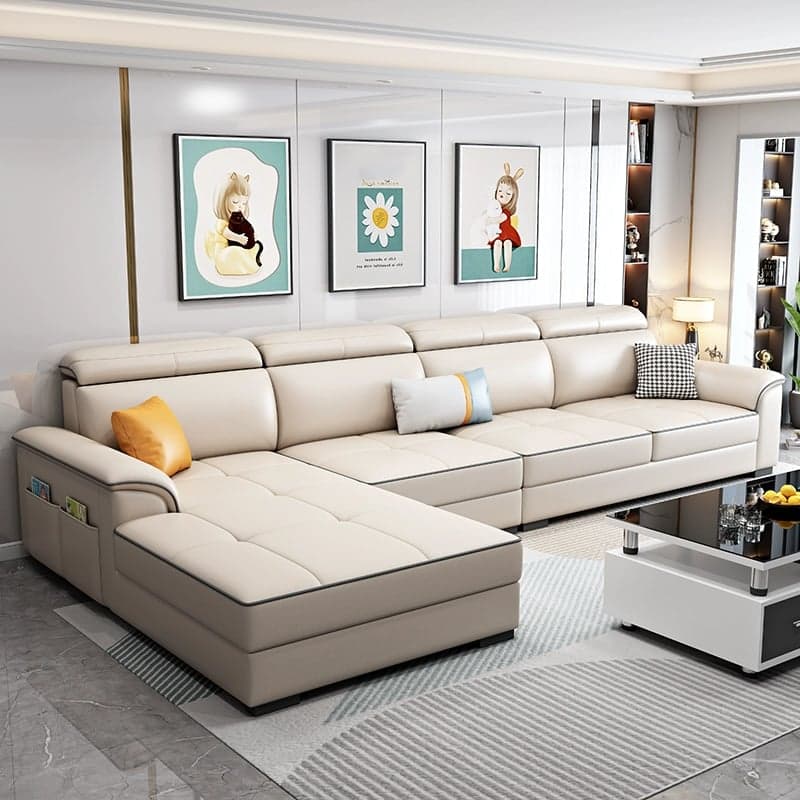 Modern L-Shaped Tech Cloth Sectional Sofa Chaise - 3 Piece Set with Adjustable Headrest and Storage - image 9