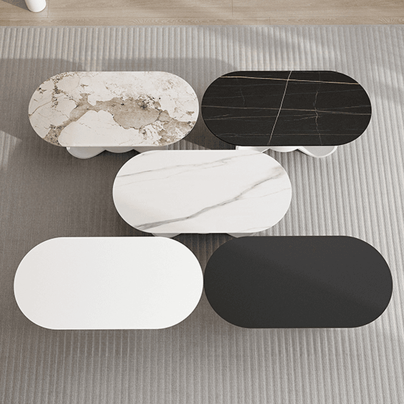 Mission Style Single/Bunching Slate Top Abstract Base White Oval Board Game Coffee Table with 1 Drawer - image 5