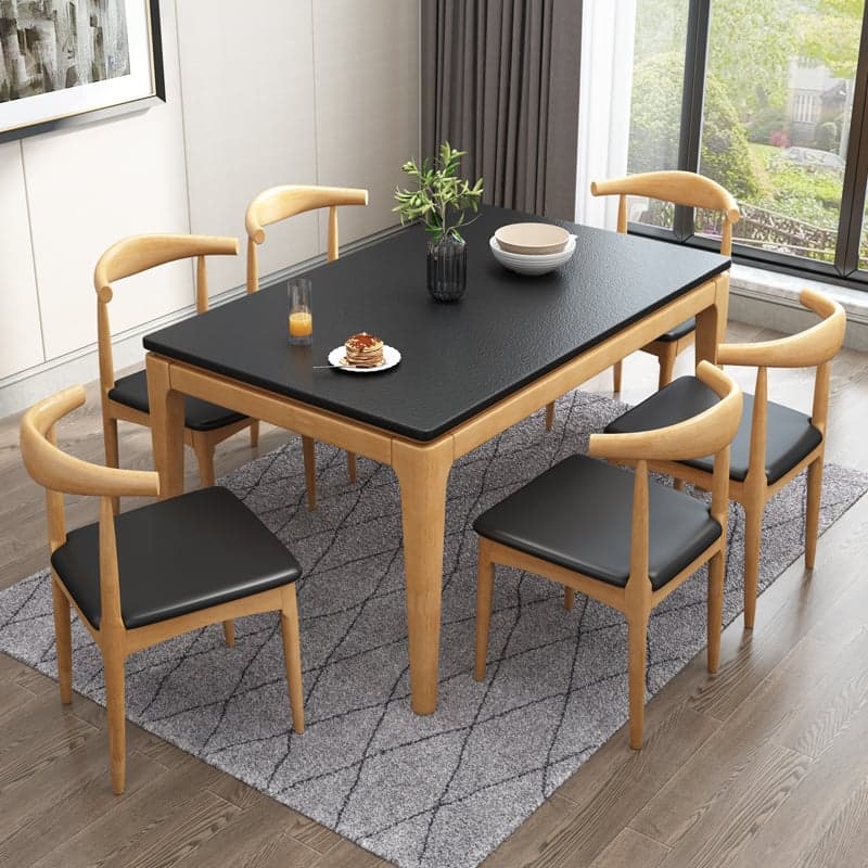 Scandinavian Rectangular Sintered Stone Dining Table Set with Four Legs Fixed Table for 4/2 People in Ink/Chalk - image 5