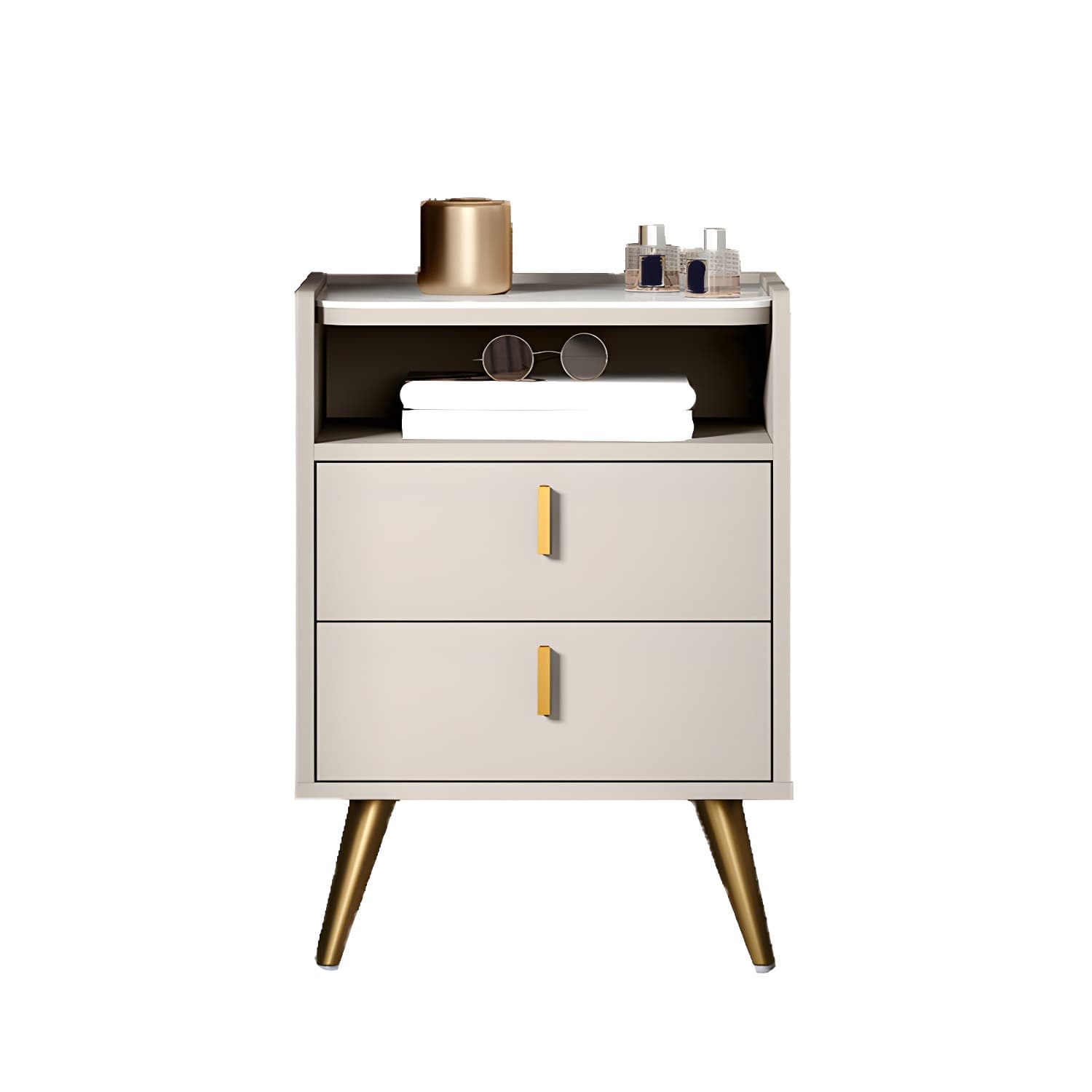 Stone Top Nightstand Modern Open Stoarge Drawer Legs Included Bed Nightstand - image 6