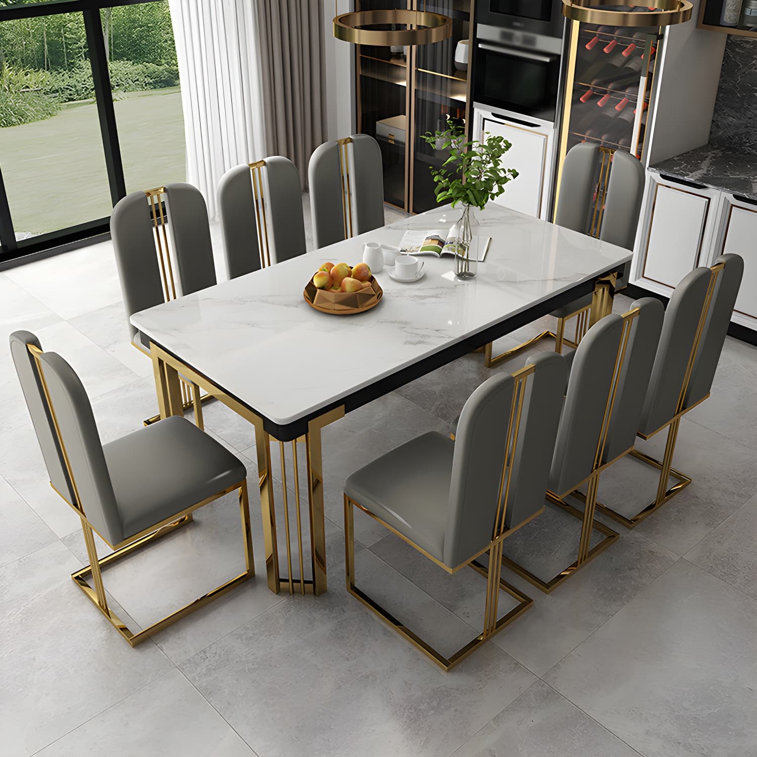 Modern 1/2/7/9 Pieces Dining Set Marble Dining Furniture Set /Separate Items - image 11