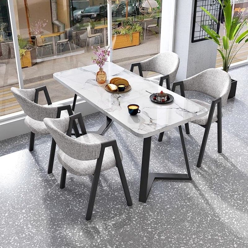Dining Table Set with Sleighing Slate Top and Padded Chair with Back and Armrest, 5-piece in White - image 5