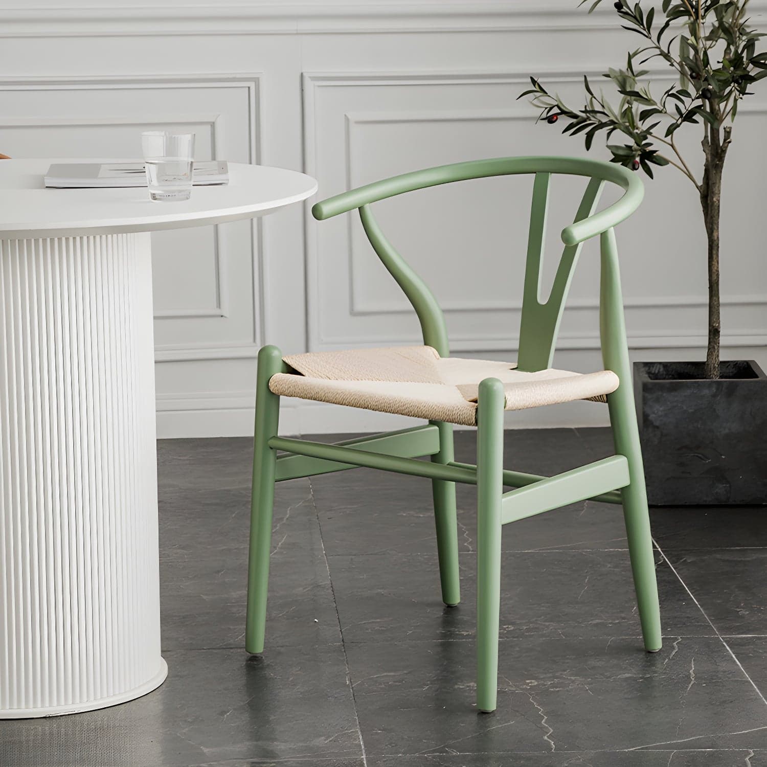 Scandinavian Wood Side Chair with Wishbone Back and Upholstered Seat for Kitchen & Dining - image 7