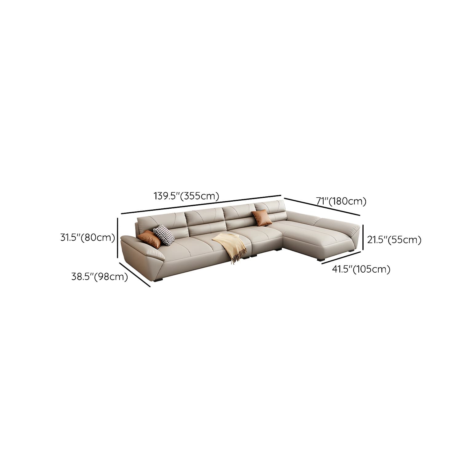 Modern Beige Cotton Stationary Sectional Sofa with Pillow Top Arm - image 19