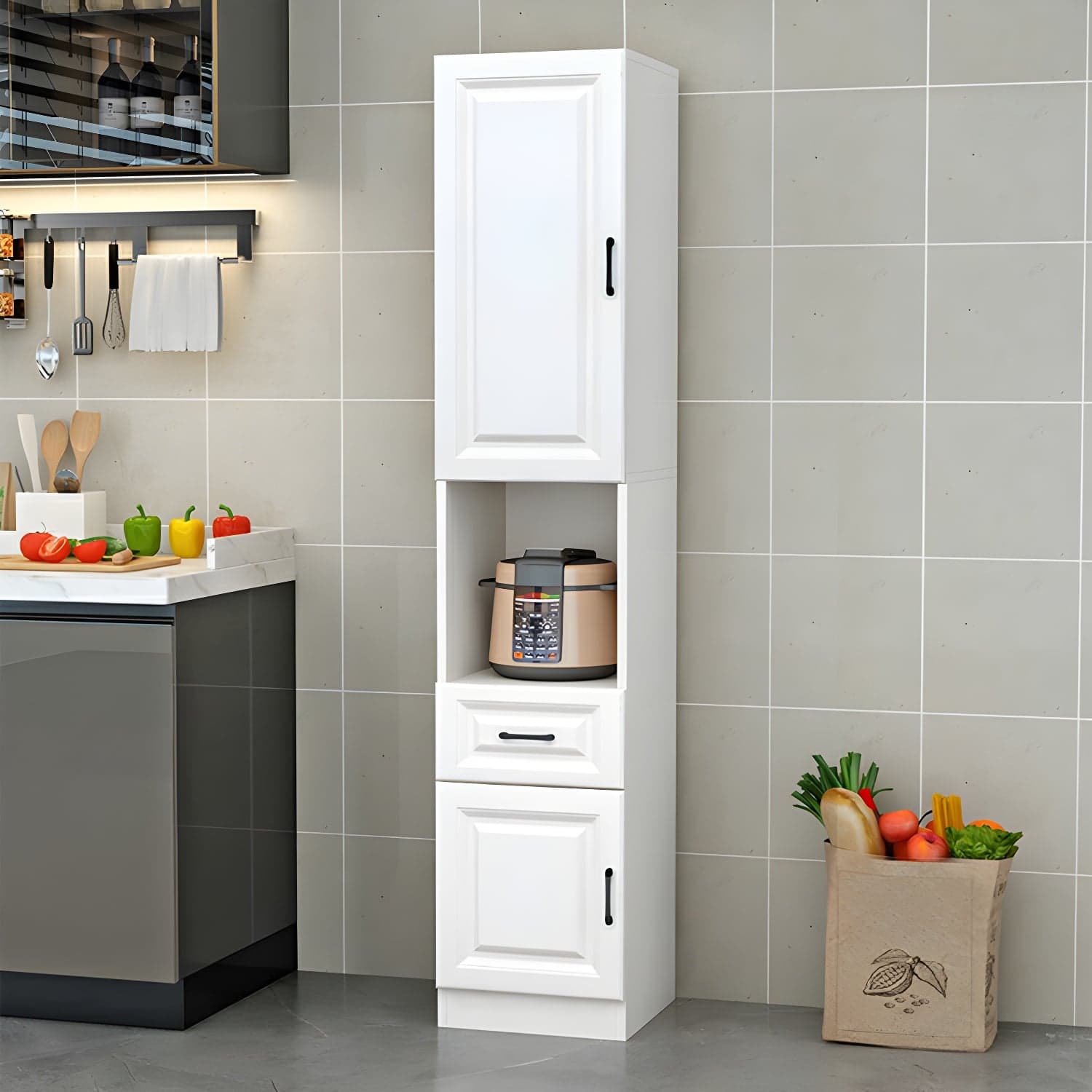 Wood Glam Server with Cabinets and Drawers - Narrow Size - Stylish and Functional - image 4