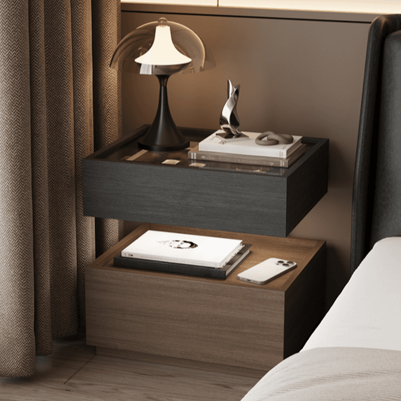 Organic Modern Nightstand With Drawer Organization with Glass Countertop and Illuminating Lighting - image 11