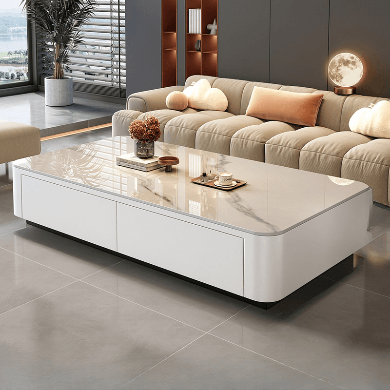 Square Board Game Coffee Table with 2 Drawers for Living Room