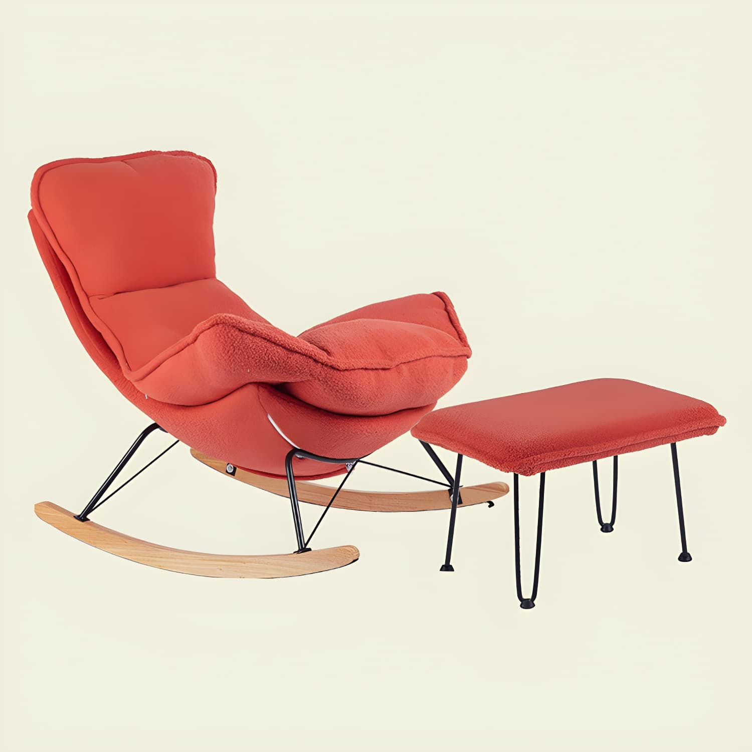 Contemporary Rocking Chair Fabric Upholstered Tufted Wing Chair Back Baby Rocking Chair - image 5