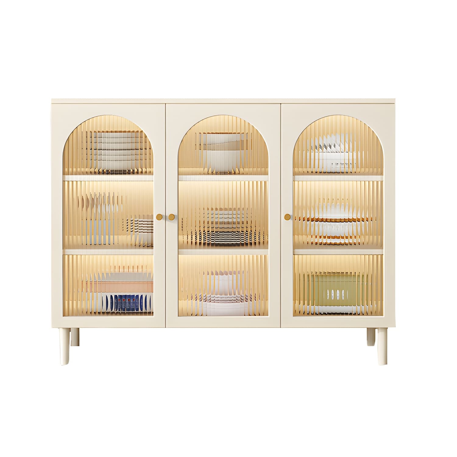 Modern White Engineered Wood Shelves Included Sideboard with Cabinets and Doors - image 6