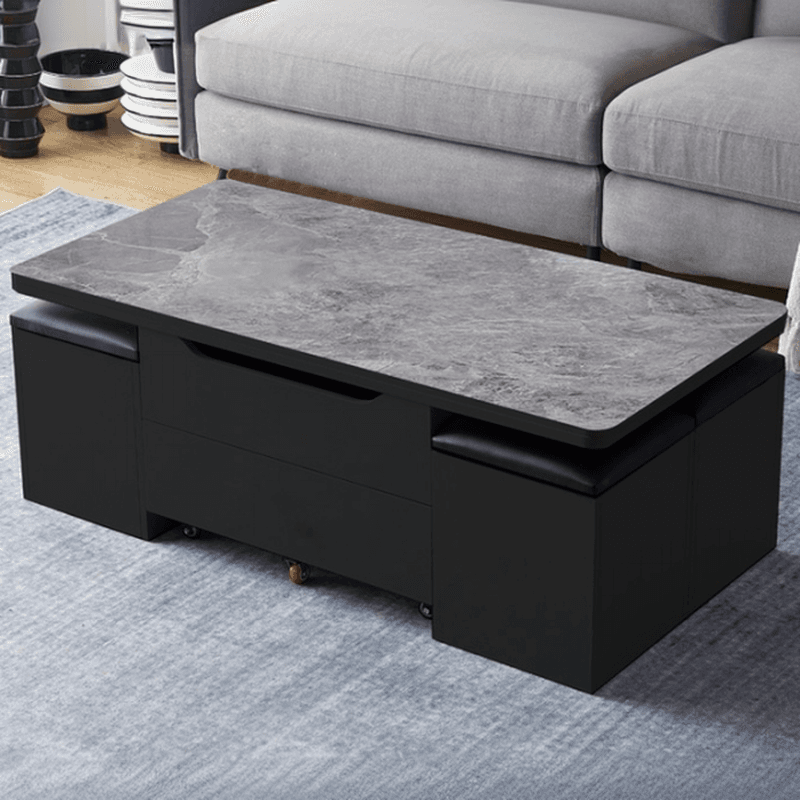 Collapsible Wagon Wheel Convertible Table with Caster Wheels, 1 Shelf/2 Drawers, Lift Top and Stools - image 3