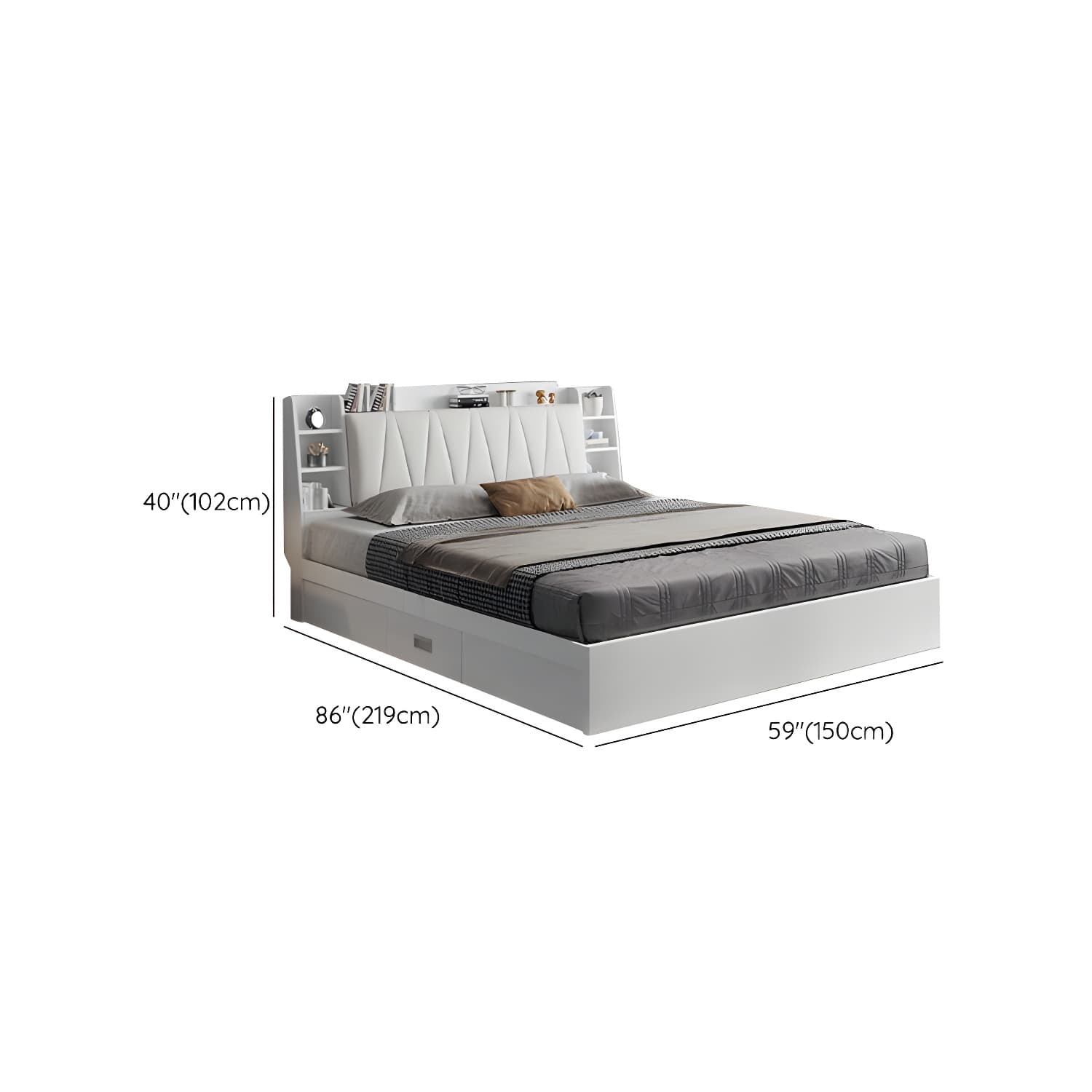 Modern Wood Panel Bed with Upholstered Headboard and Built-In Drawers - image 12