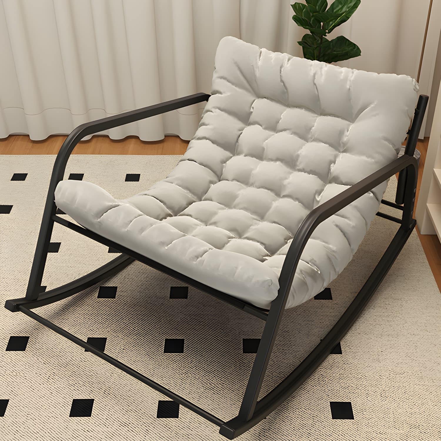 Modern Metal Rocking Chair with Sleek Black Legs - Stylish and Comfortable for Indoor Use - image 4