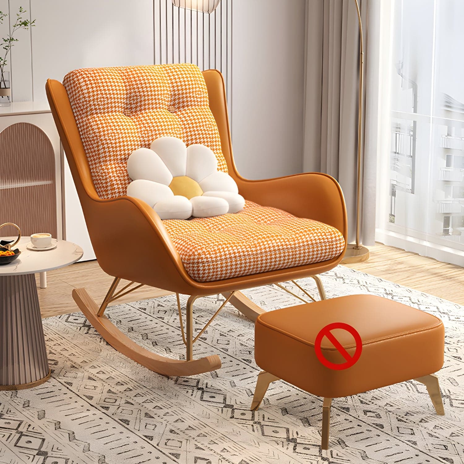 Contemporary Rocking Chair Fabric Upholstered Tufted Wing Chair Back Indoor Rocking Chair - image 5