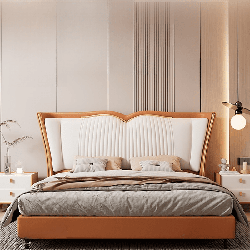 Modern Simple Style Wingback Headboard in Natural Wood for King/Queen/Full Bed with No Distressing, Sponge Upholstery, Free-standing Standard Height - image 8
