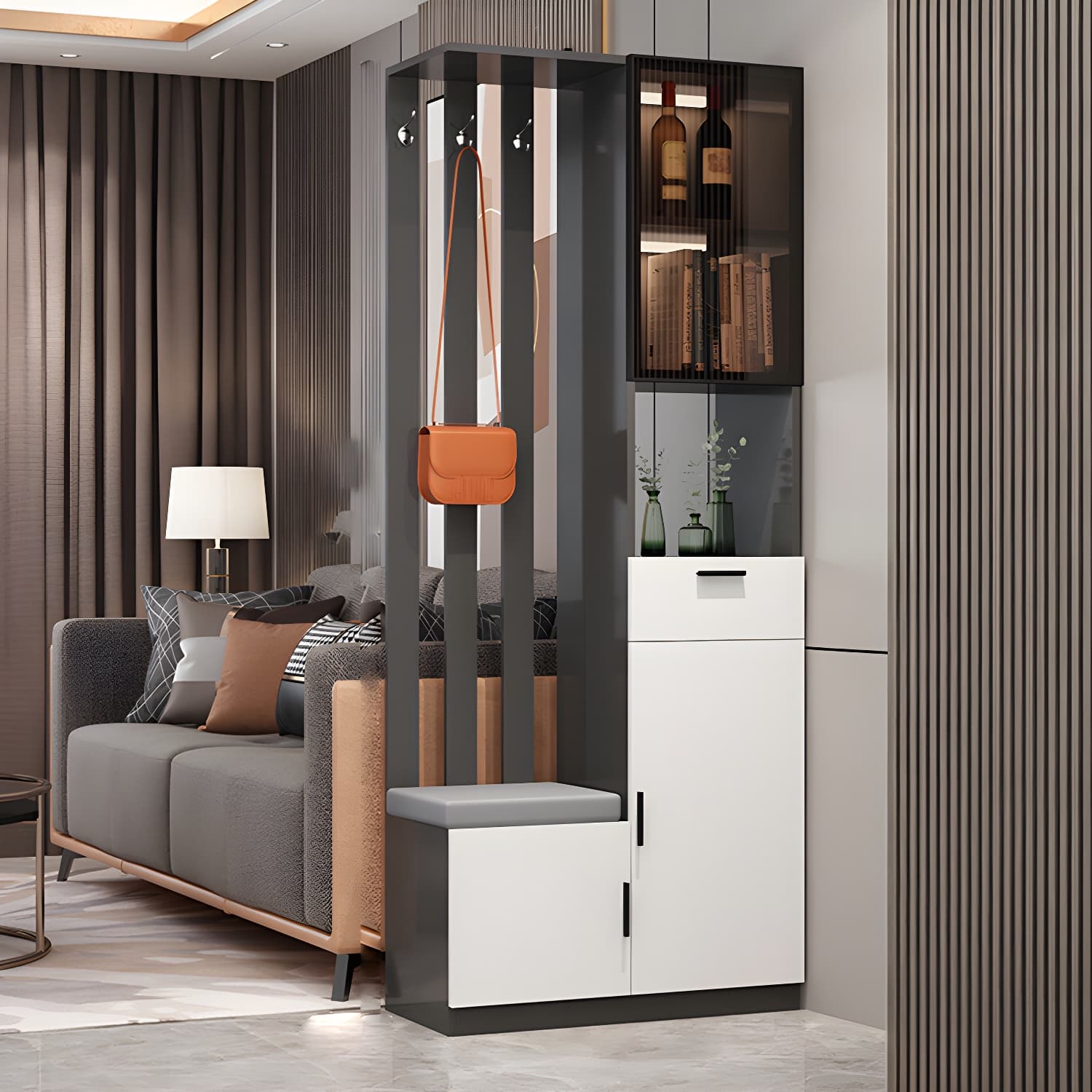 Contemporary 3-door Wooden 11.81" Wide Accent Cabinet with Drawer