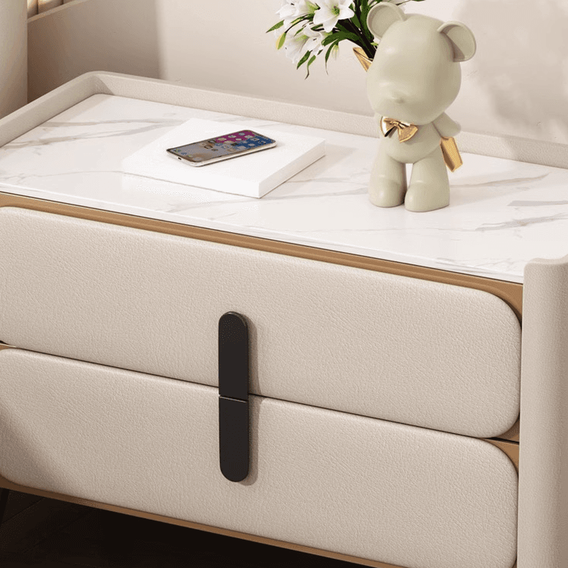 Simplistic Nightstand With Drawer Storage, 2 Drawers, Sintered Stone Countertop, and Leg - image 11