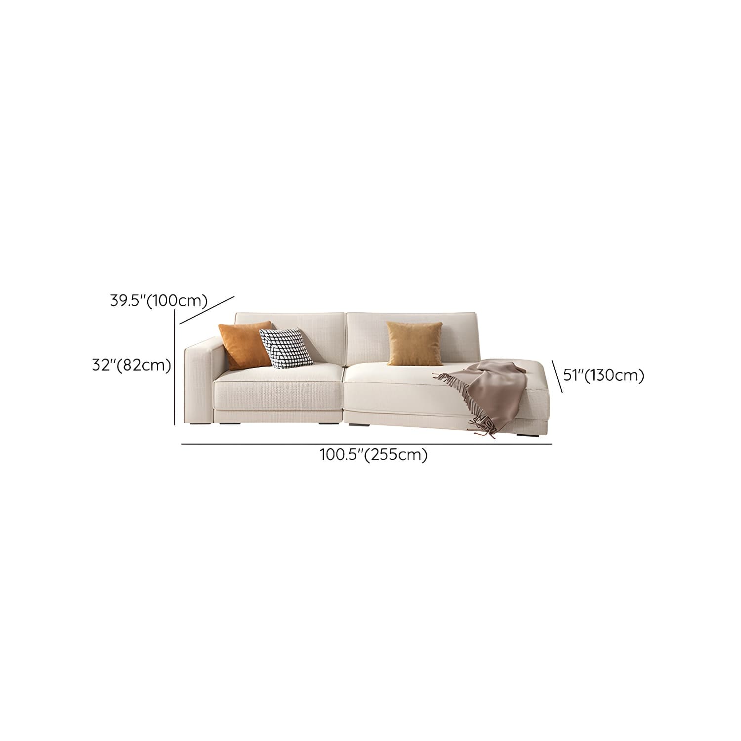 Modern Beige Linen L-Shape Sofa Chaise with Square Arm in Wood Frame - image 16