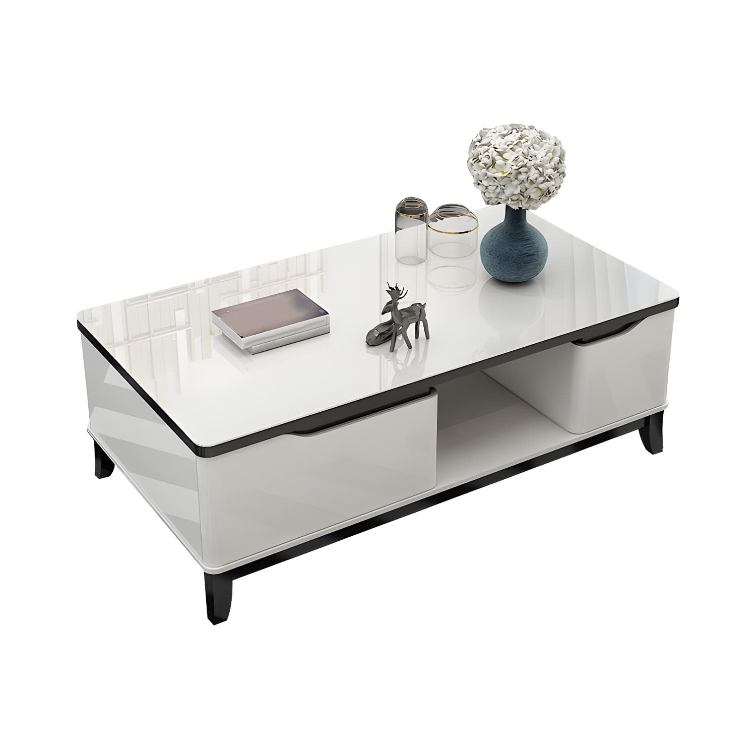 17.7 " Tall Contemporary Wood 4 Legs Glass/slate Rectangular Top Coffee Table with Drawers - image 8