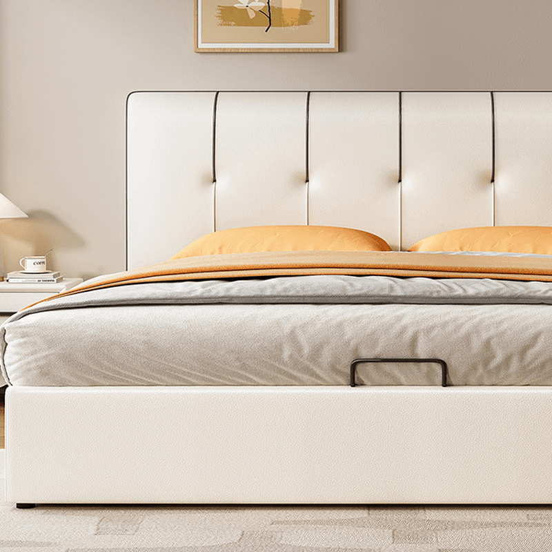 Cream Solid Color Storage Included Bed with 3 Storage Boxes for Bedroom - image 4