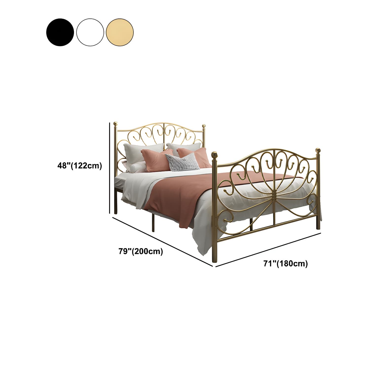 Four Poster Bed Glam Metal Bed, Camelback Open-Frame with Metal Legs - image 15