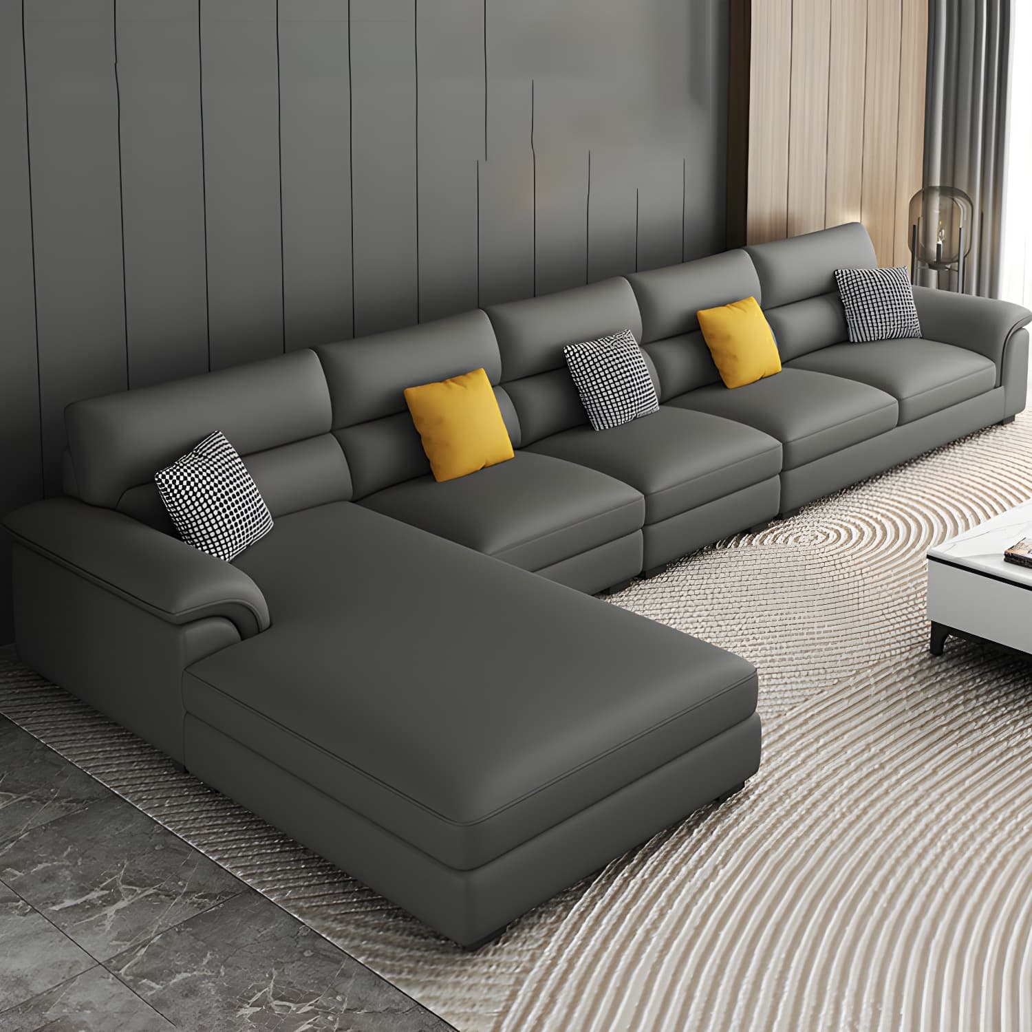 Modern Black Sectional Sofa with Pillow Top Arm and Cushion Back