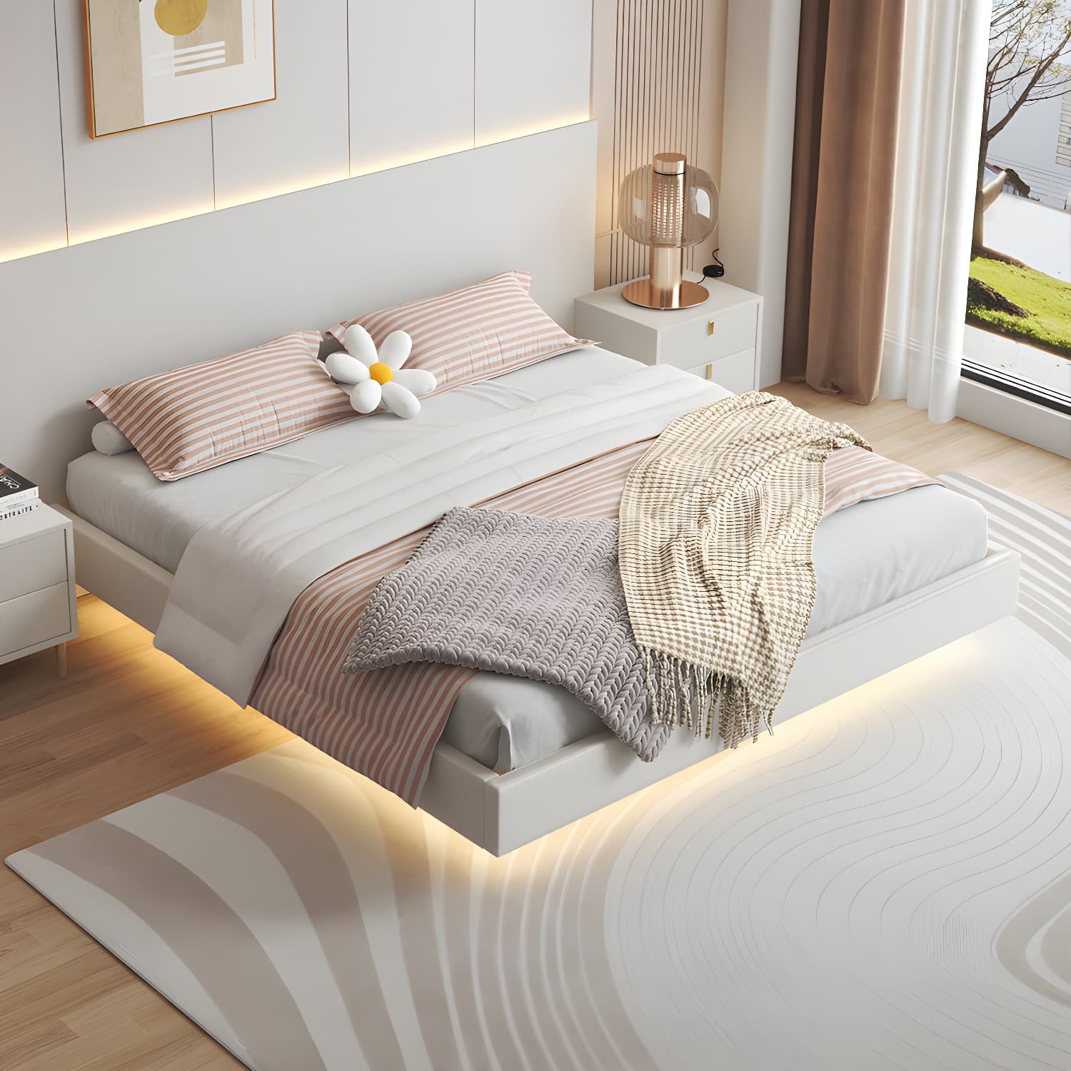 Contemporary Style White Standard Bed Pine Wood Platform Bed Frame - image 3
